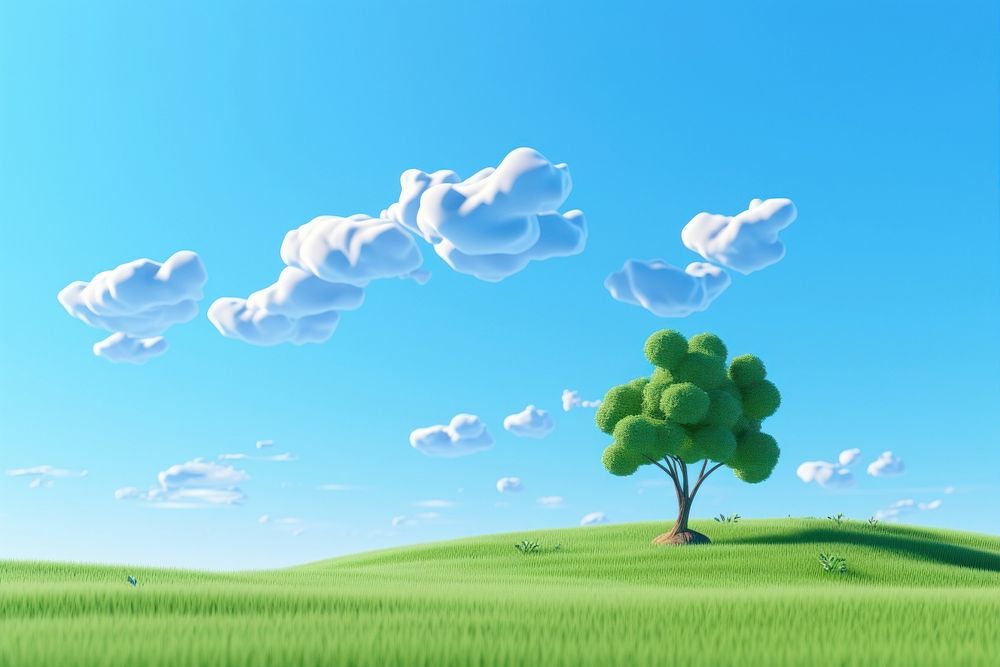 Field green tree sky. AI generated Image by rawpixel.