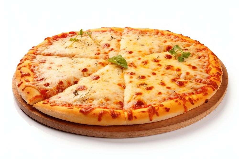 Cheesy pizza food white background mozzarella. AI generated Image by rawpixel.