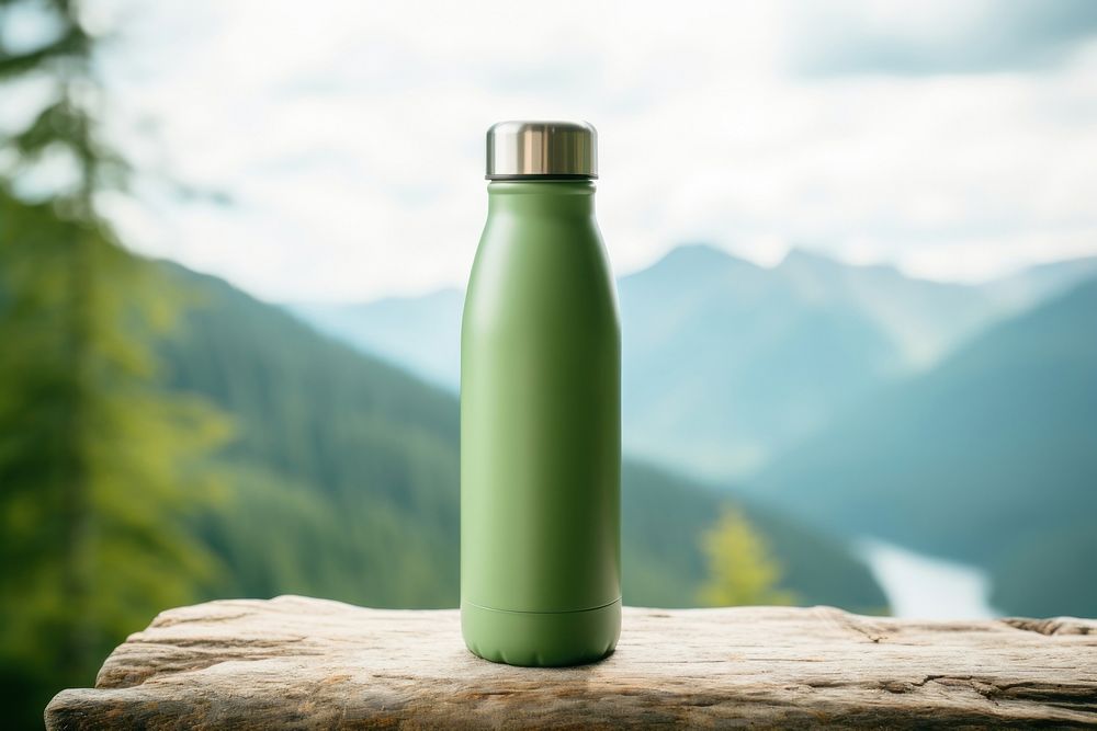 Bottle green refreshment container. AI generated Image by rawpixel.