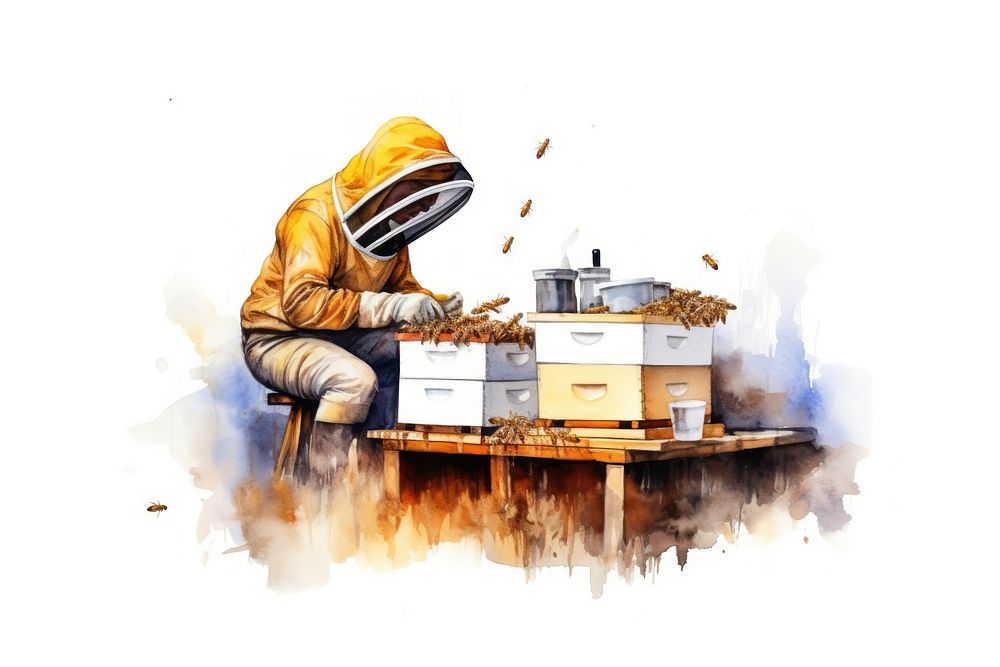 Beekeeper apiary adult apiculture. AI generated Image by rawpixel.