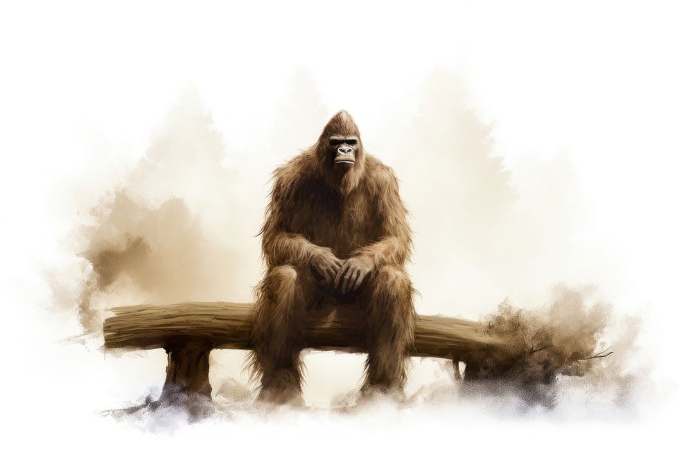 Bigfoot wildlife sitting drawing. AI generated Image by rawpixel.