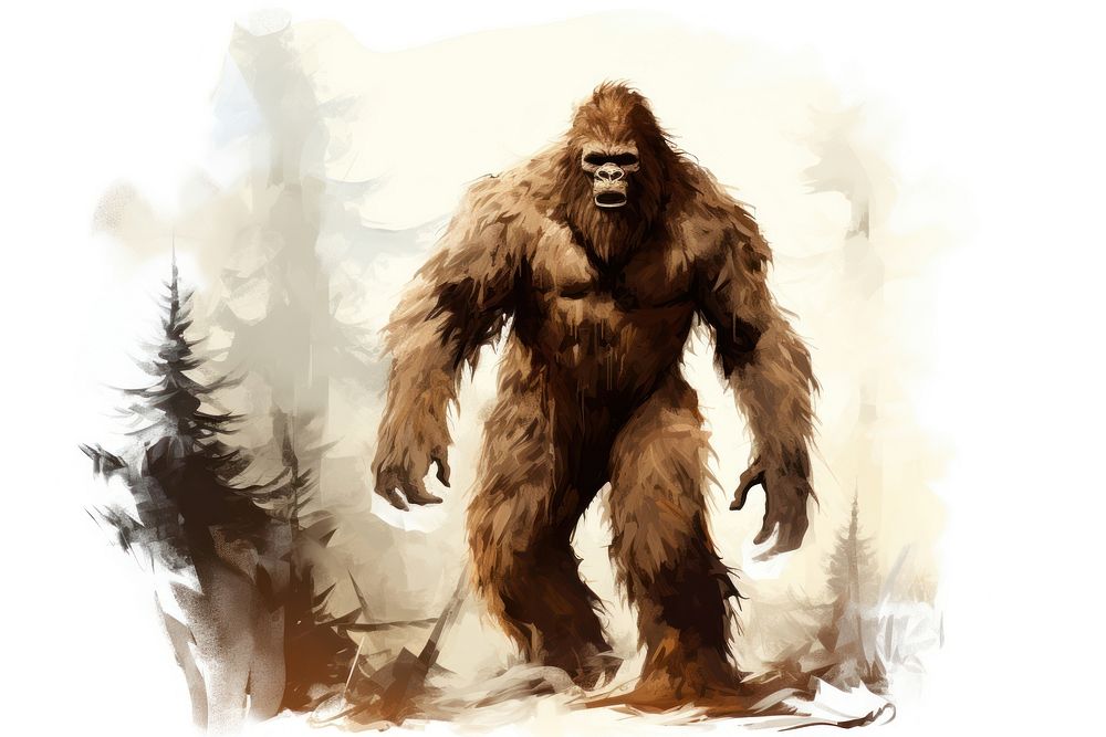 Bigfoot drawing mammal ape. AI generated Image by rawpixel.