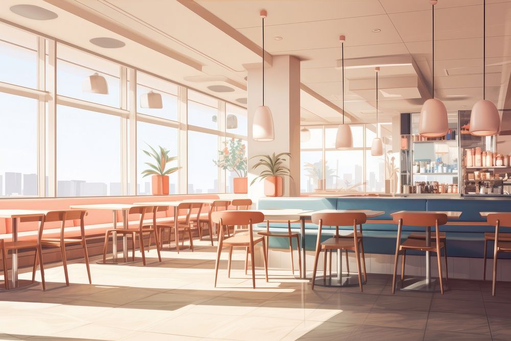 Restaurant architecture furniture cafeteria. AI generated Image by rawpixel.