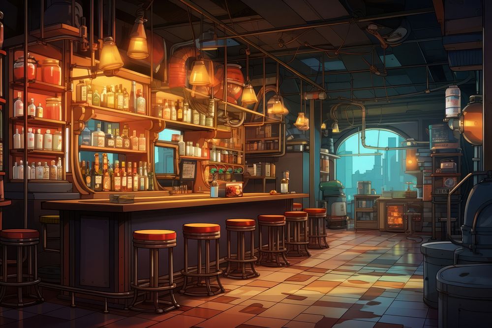 Bar architecture illuminated refreshment. AI generated Image by rawpixel.
