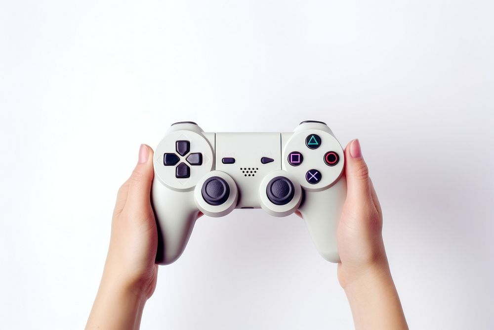 Gaming controller joystick hand white background. AI generated Image by rawpixel.