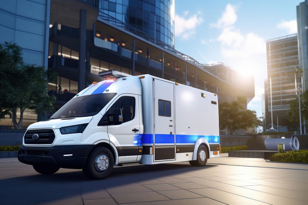 Ambulance vehicle truck city. AI generated Image by rawpixel.