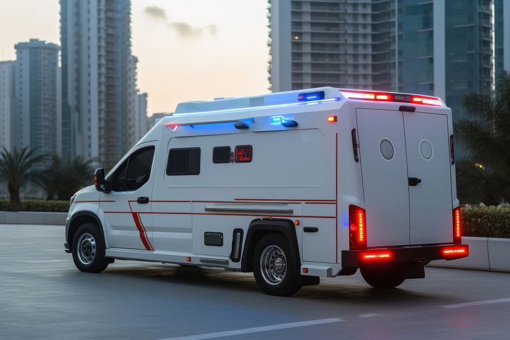 Ambulance vehicle city van. AI generated Image by rawpixel.