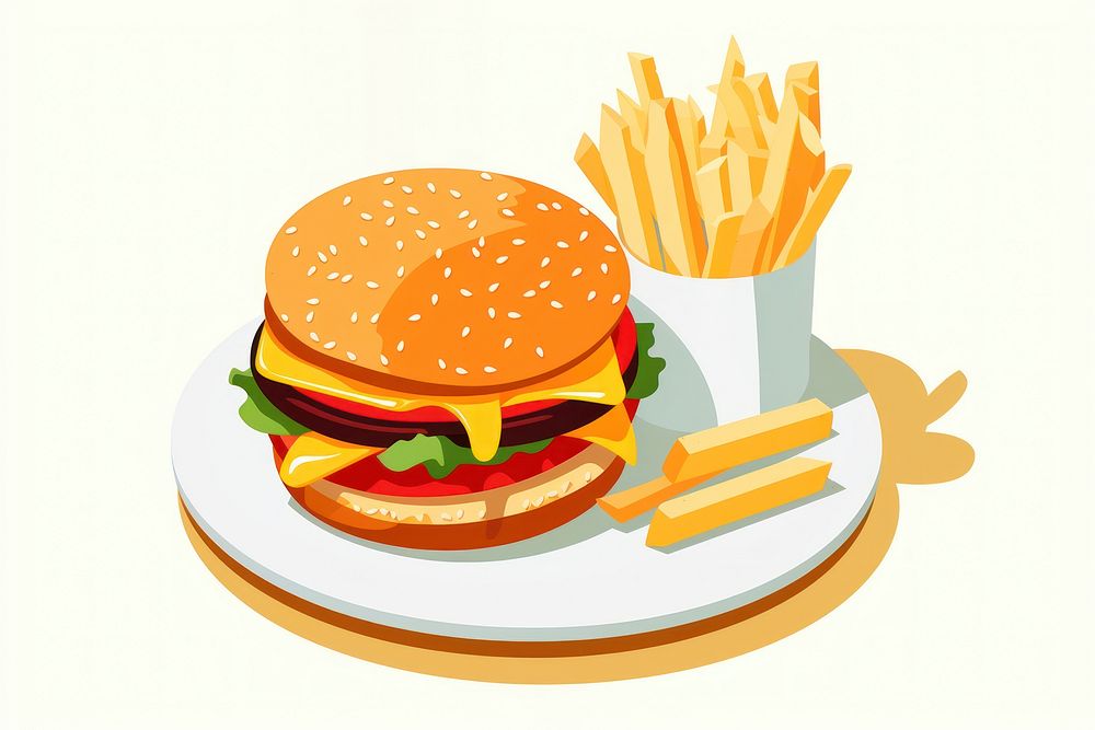 Cartoon burger lunch fries. AI generated Image by rawpixel.