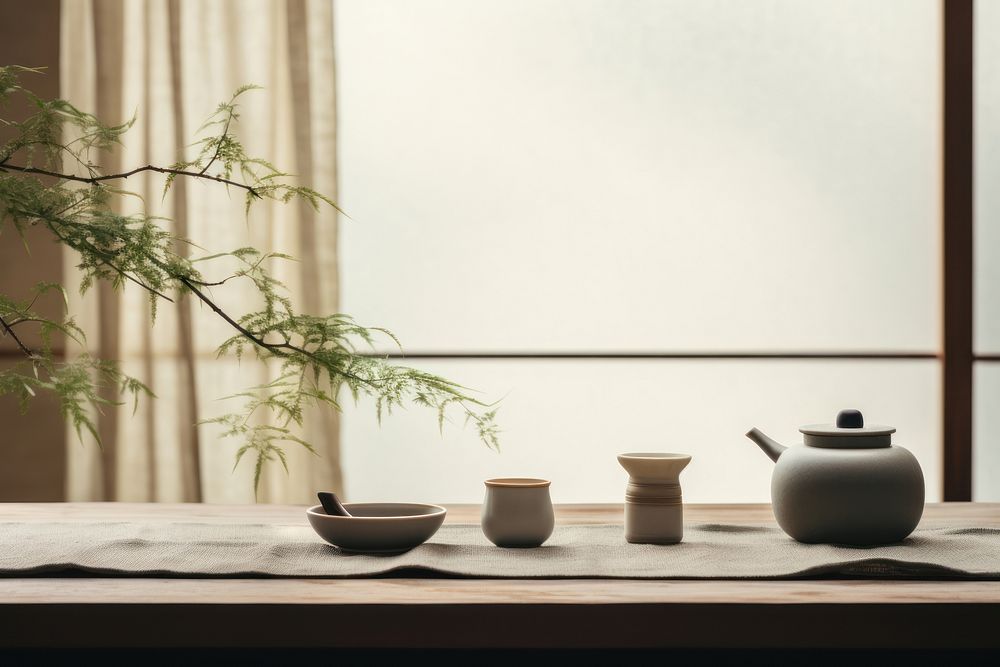 Windowsill pottery tea architecture. AI generated Image by rawpixel.