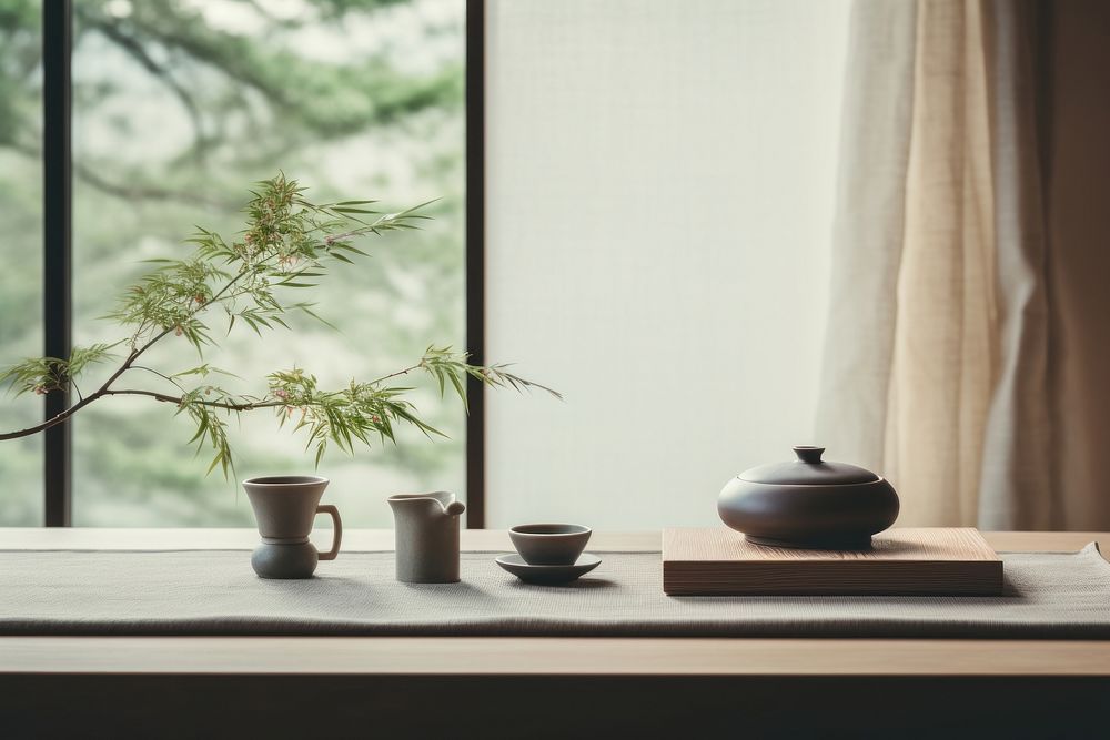 Windowsill furniture table cup. 