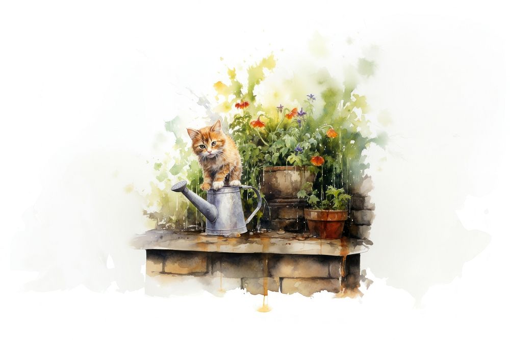 Flower plant vase cat. AI generated Image by rawpixel.
