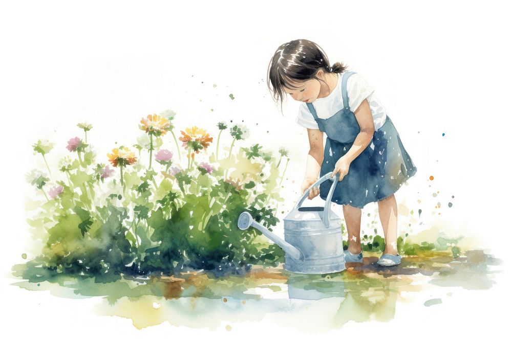 Gardening watering outdoors girl. AI generated Image by rawpixel.