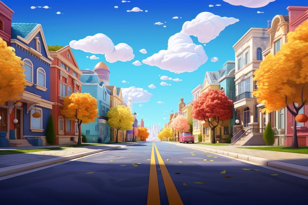 Outdoors cartoon street suburb. AI generated Image by rawpixel.