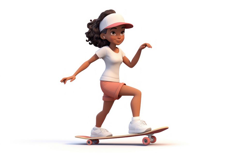 Skateboard cartoon white background skimboarding. AI generated Image by rawpixel.