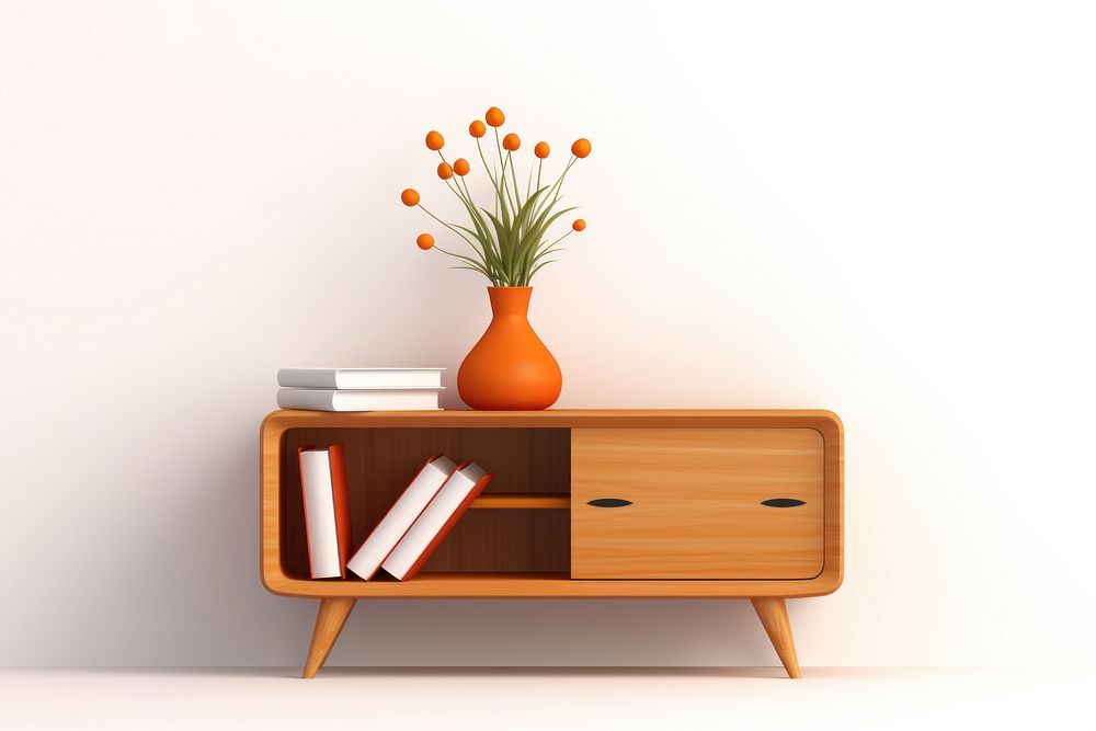 Sideboard table vase wood. AI generated Image by rawpixel.