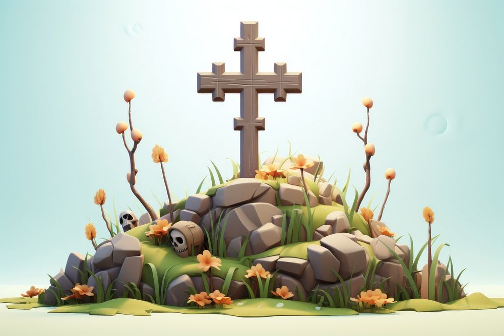 Cross cartoon symbol grave. AI generated Image by rawpixel.