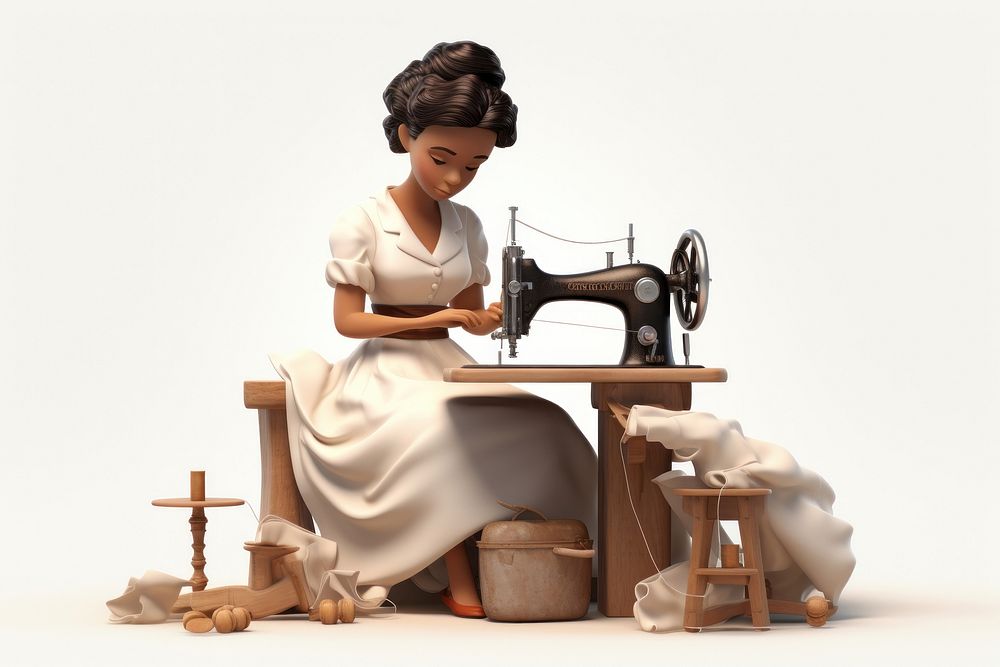 Sewing machine adult woman. AI generated Image by rawpixel.