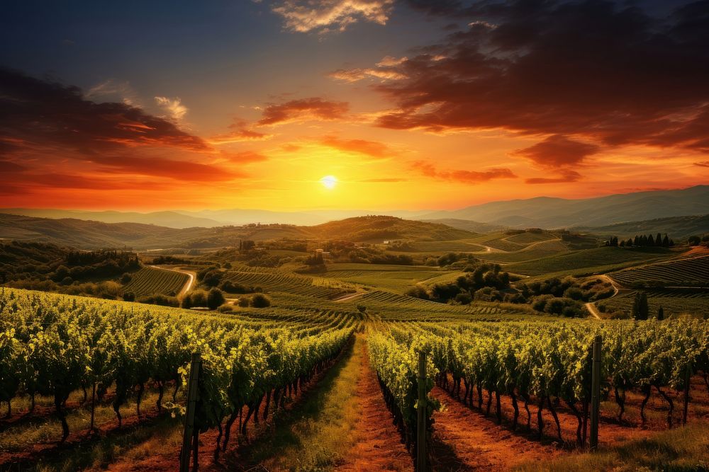Vineyard outdoors sunset nature. AI generated Image by rawpixel.