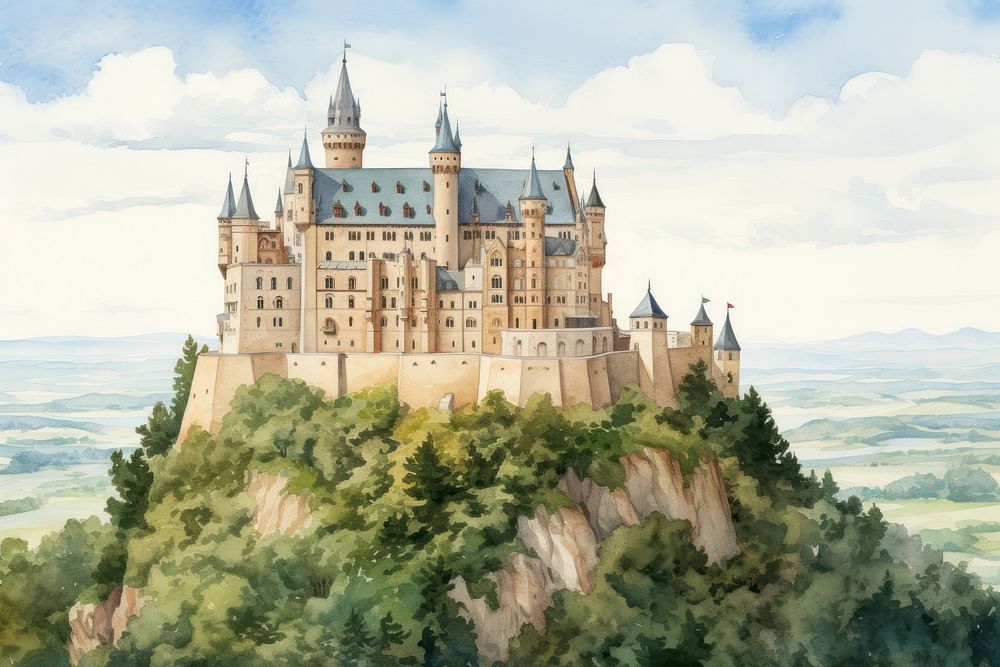 Castle architecture building landscape. AI generated Image by rawpixel.