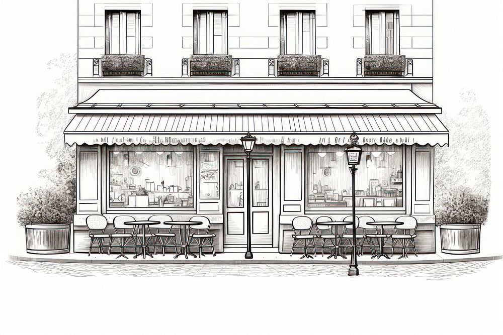 Restaurant architecture building drawing. AI generated Image by rawpixel.