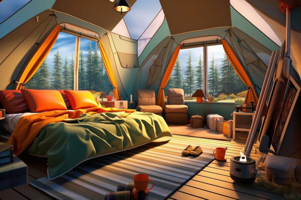 Camping tent architecture furniture. 