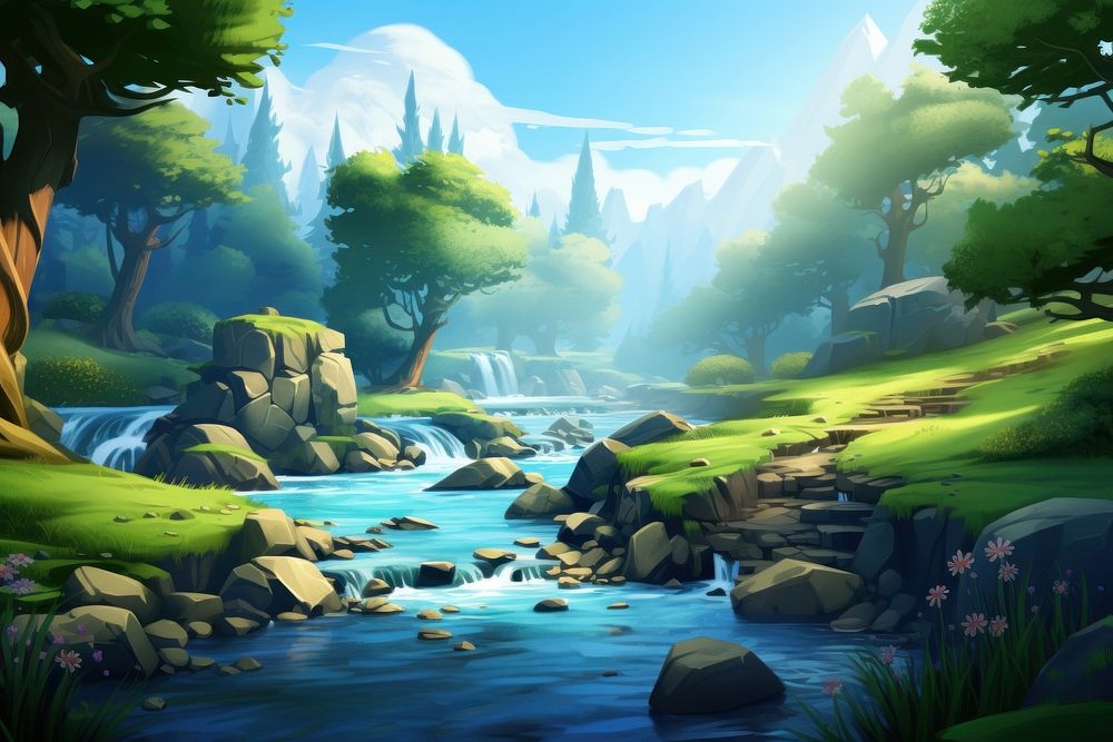 Landscape waterfall outdoors nature. AI generated Image by rawpixel.