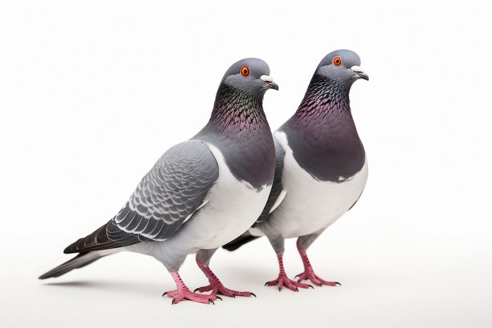 Couple pigeon animal bird white background. AI generated Image by rawpixel.