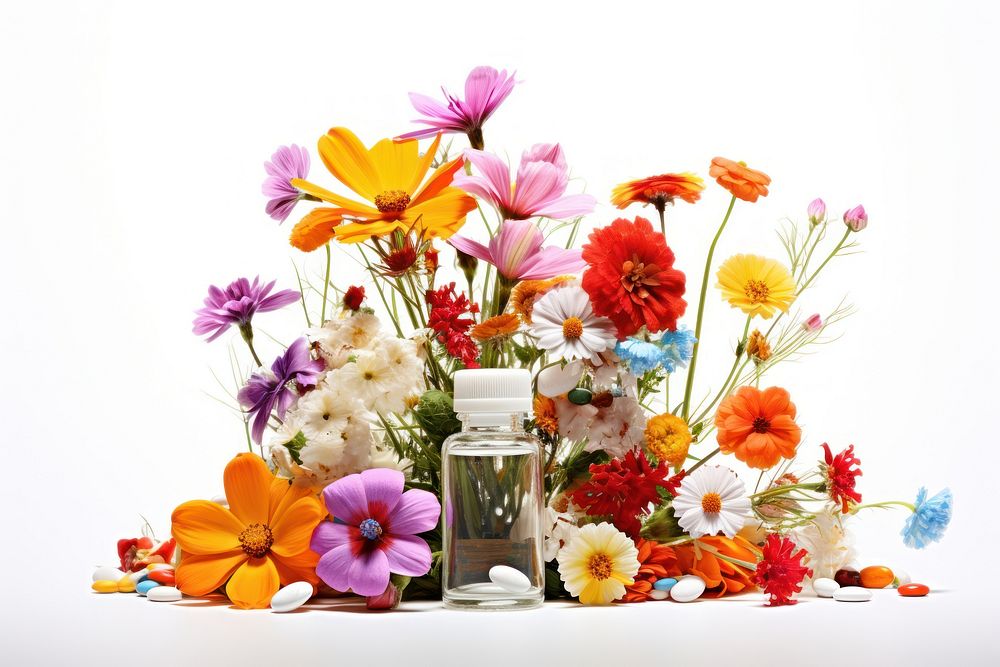 Medicine perfume bottle flower. AI generated Image by rawpixel.