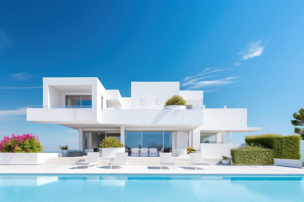 White modern house. 