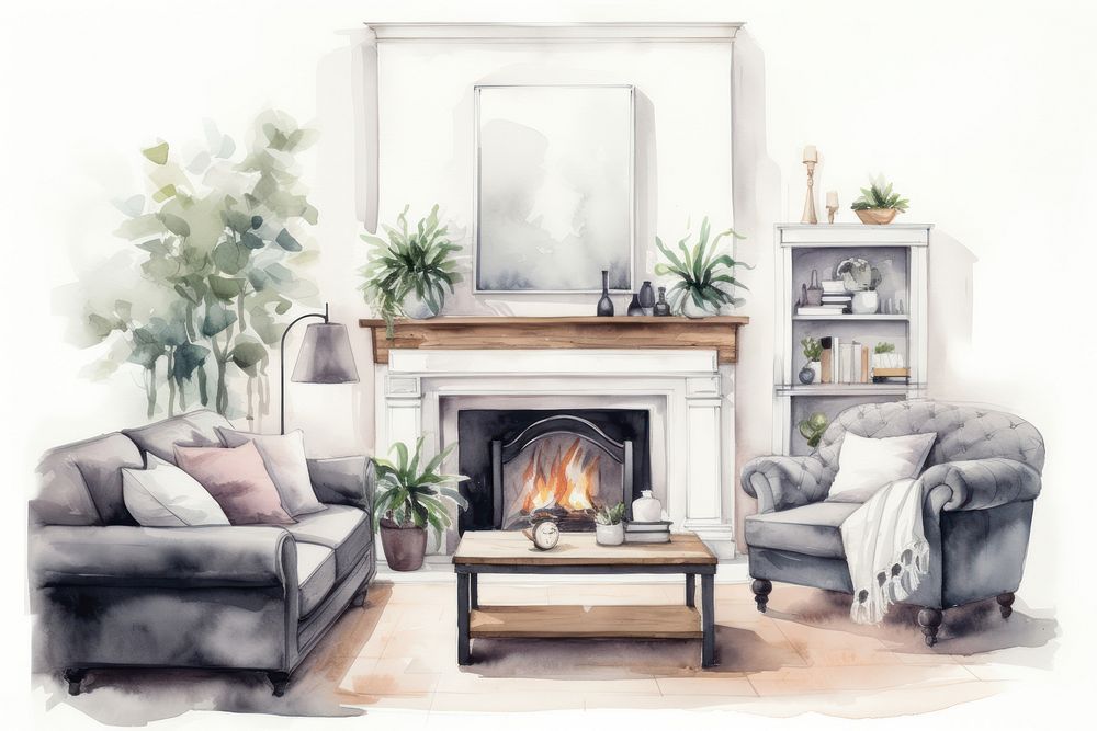 Room architecture fireplace furniture. AI generated Image by rawpixel.