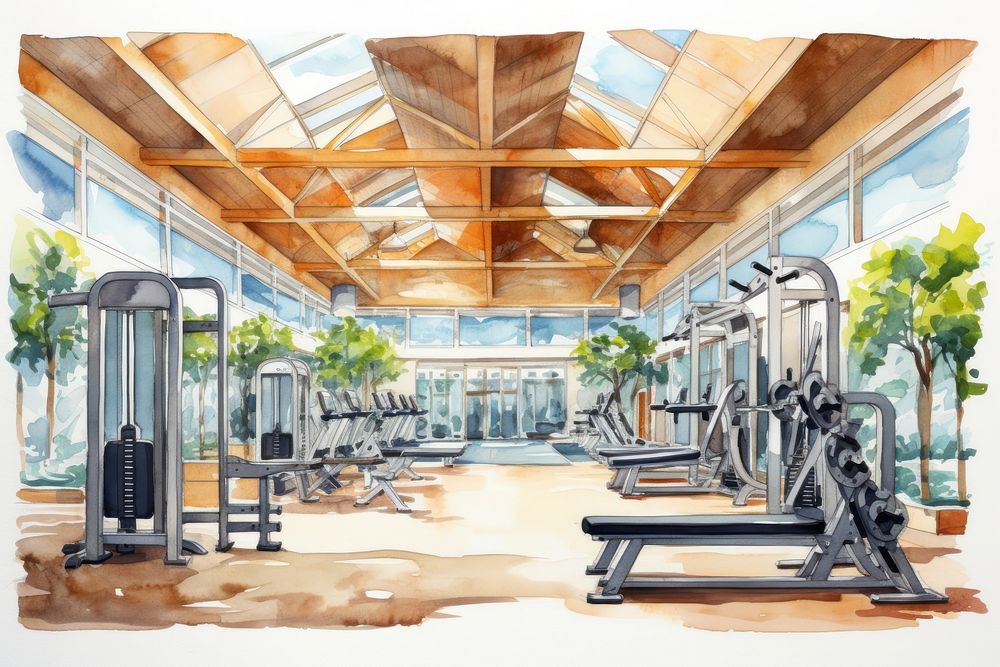 Gym architecture exercising treadmill. AI generated Image by rawpixel.