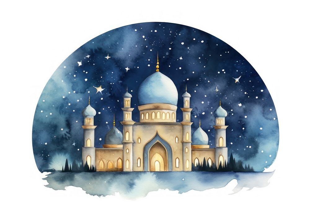 Architecture building mosque night. AI generated Image by rawpixel.