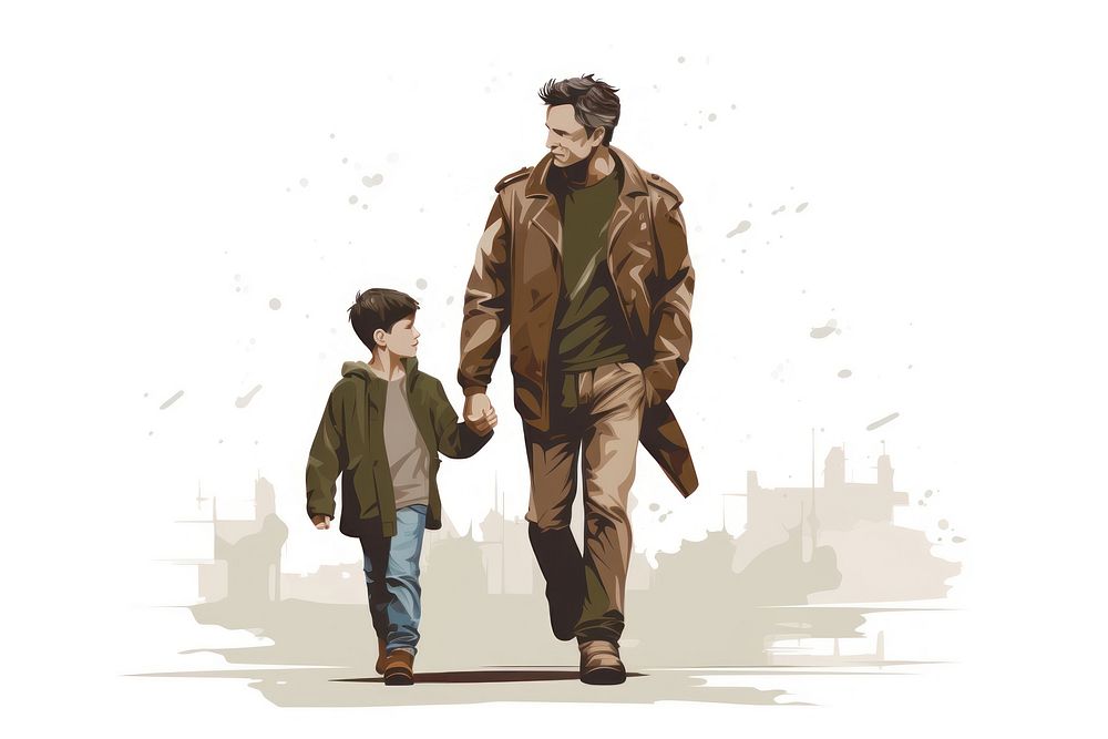 Walking drawing father jacket. AI generated Image by rawpixel.