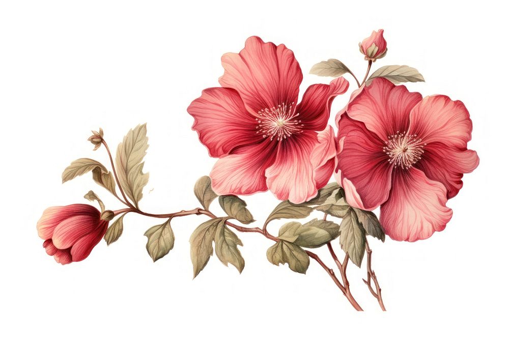Vintage illustration flower hibiscus blossom plant. AI generated Image by rawpixel.