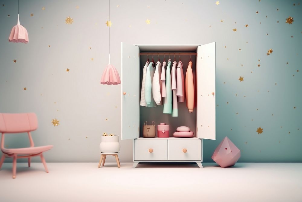 Wardrobe furniture closet illuminated. AI generated Image by rawpixel.