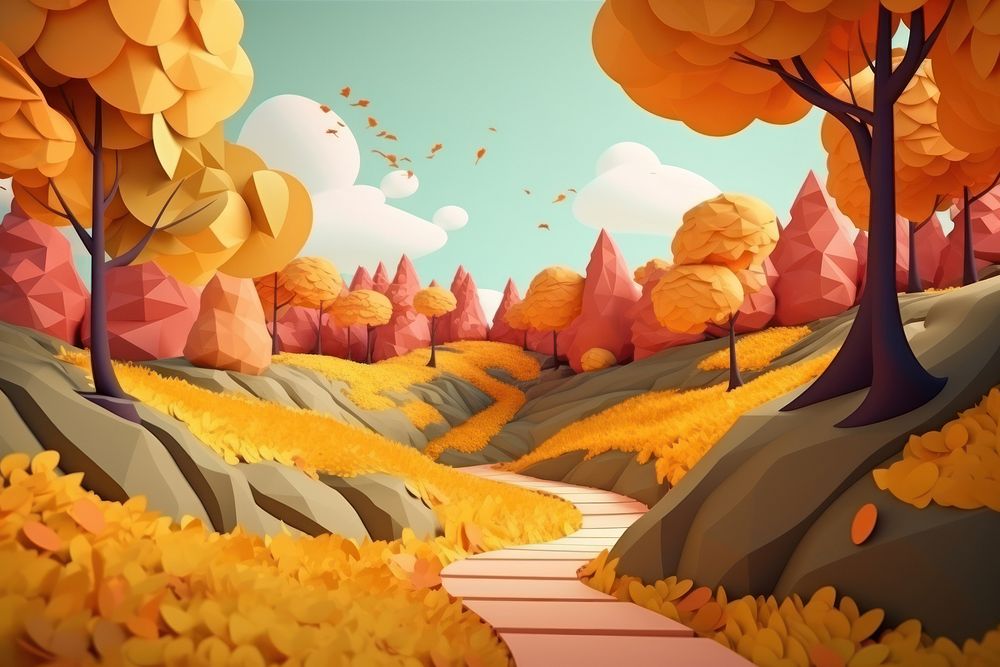 Cartoon outdoors autumn forest. AI generated Image by rawpixel.
