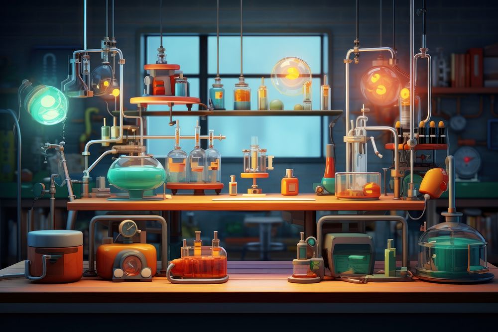 Science lab architecture illuminated. AI generated Image by rawpixel.