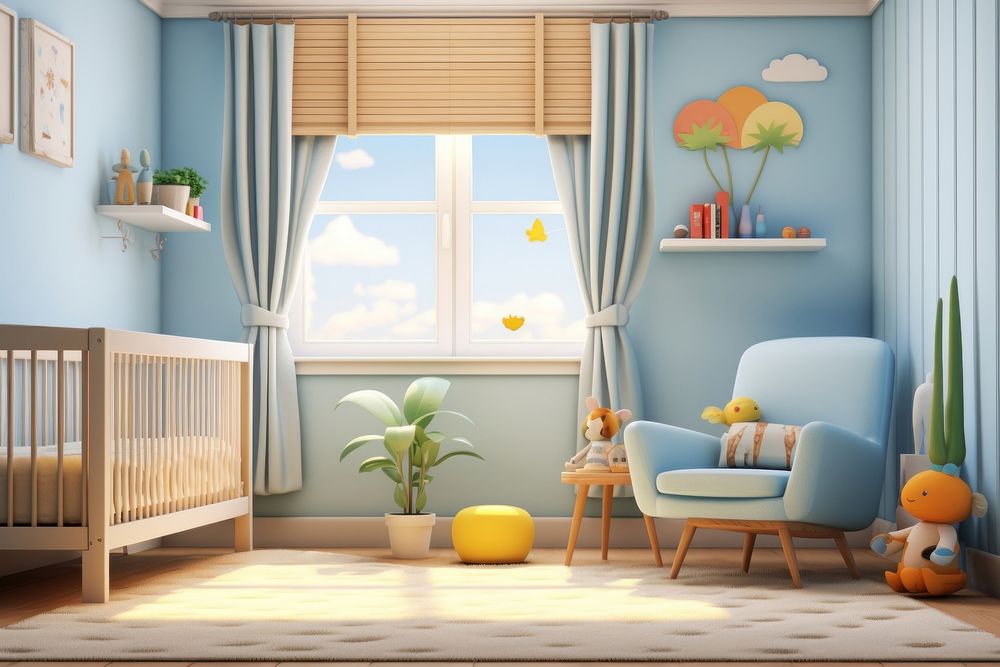 Nursery room furniture crib. AI generated Image by rawpixel.