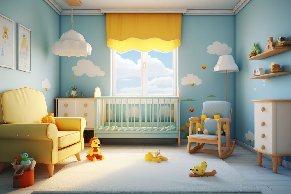 Nursery room furniture crib. AI generated Image by rawpixel.