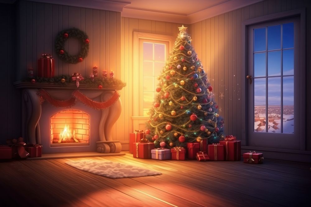 Christmas fireplace light anticipation. 