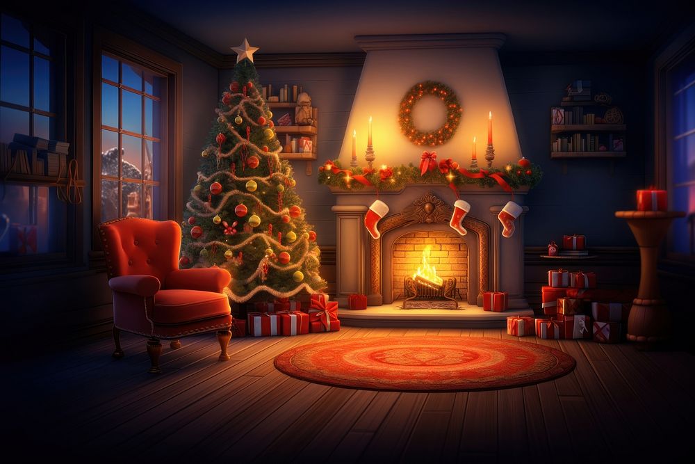 Christmas fireplace furniture hearth. AI generated Image by rawpixel.