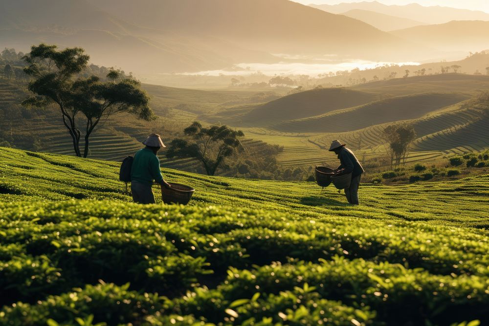 Tea agriculture harvesting landscape. 