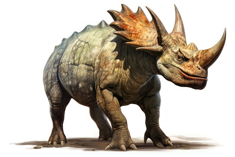 Dinosaur animal white background rhinoceros. AI generated Image by rawpixel.