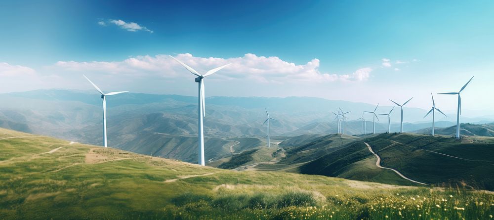 Turbine landscape mountain outdoors. AI generated Image by rawpixel.