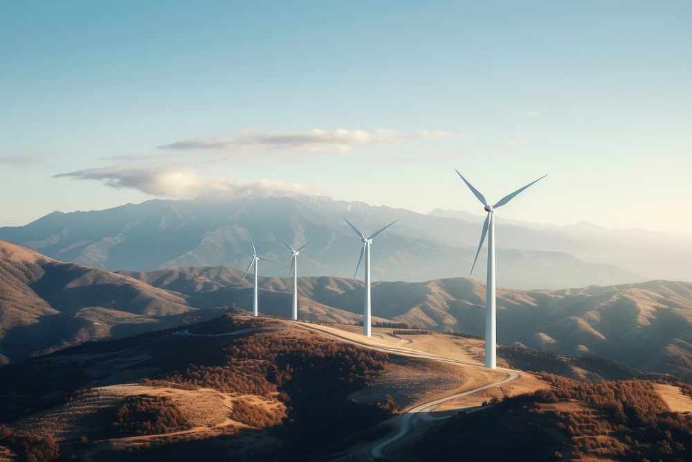 Turbine mountain windmill outdoors. AI generated Image by rawpixel.