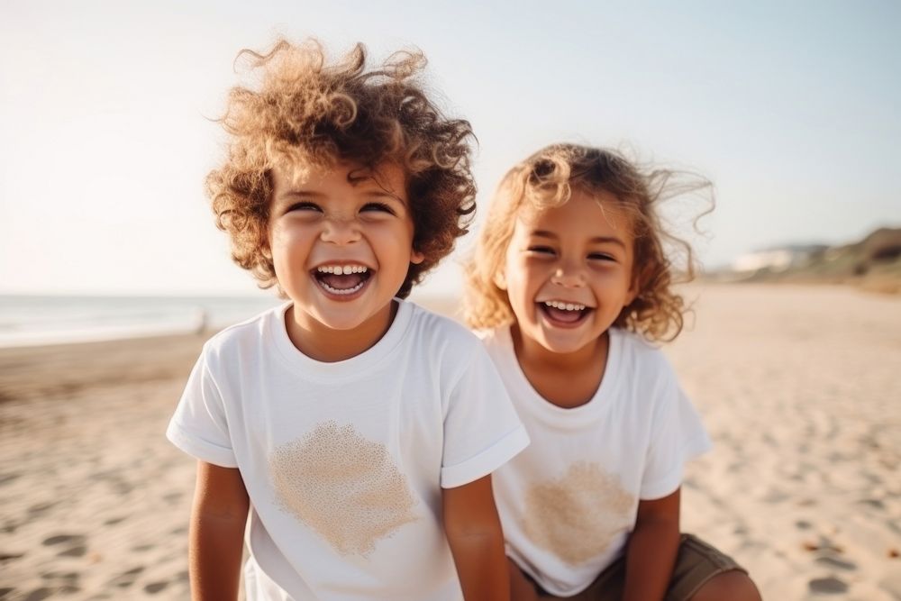 Laughing beach child happy. AI generated Image by rawpixel.