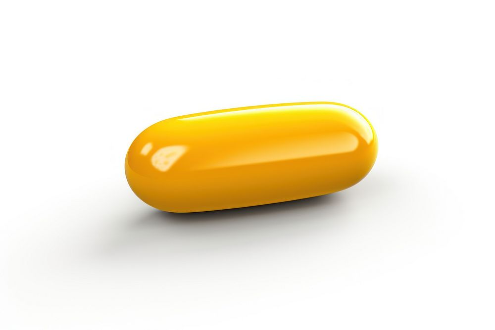 Pill capsule yellow white background. AI generated Image by rawpixel.