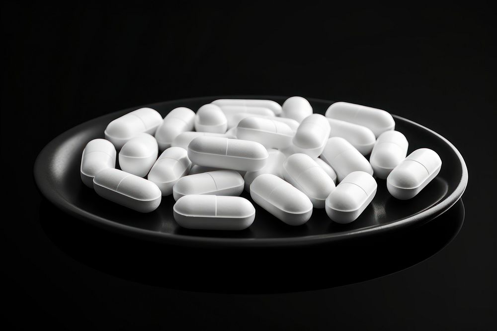 Pill white black black background. AI generated Image by rawpixel.