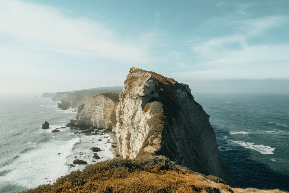 Cliff ocean outdoors nature. 