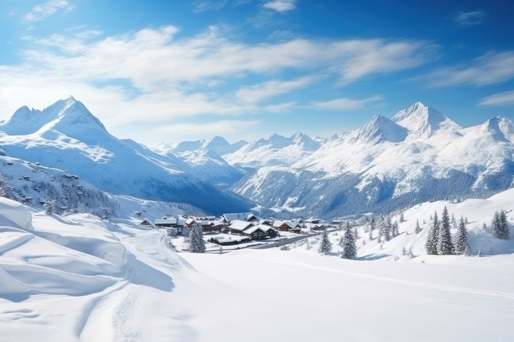 Landscape mountain outdoors winter. AI generated Image by rawpixel.